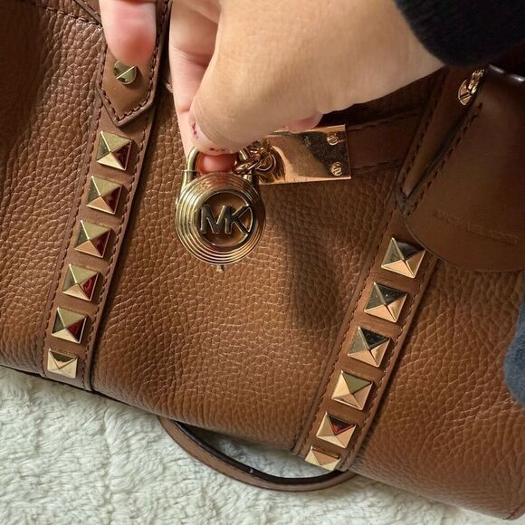 Michael Kors Nouveau Hamilton Small Studded Leather Satchel Purse - Picture 3 of 11